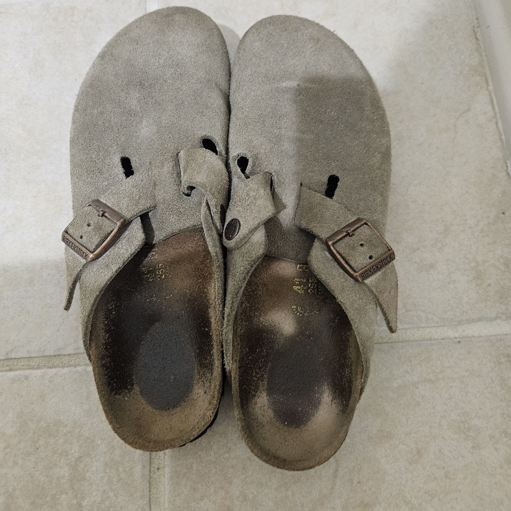 Birkenstock Mens Boston Light Brown Tan Suede Clogs Sze 8 Men 10 Women - Picture 4 of 13